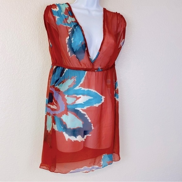 Tibi Semi Sheer Floral Swim Cover Up Swim Dress - Picture 2 of 5